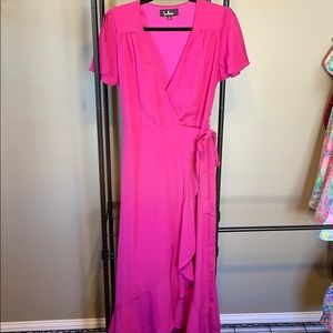 Lulu’s Magenta Wrap Flutter Gown